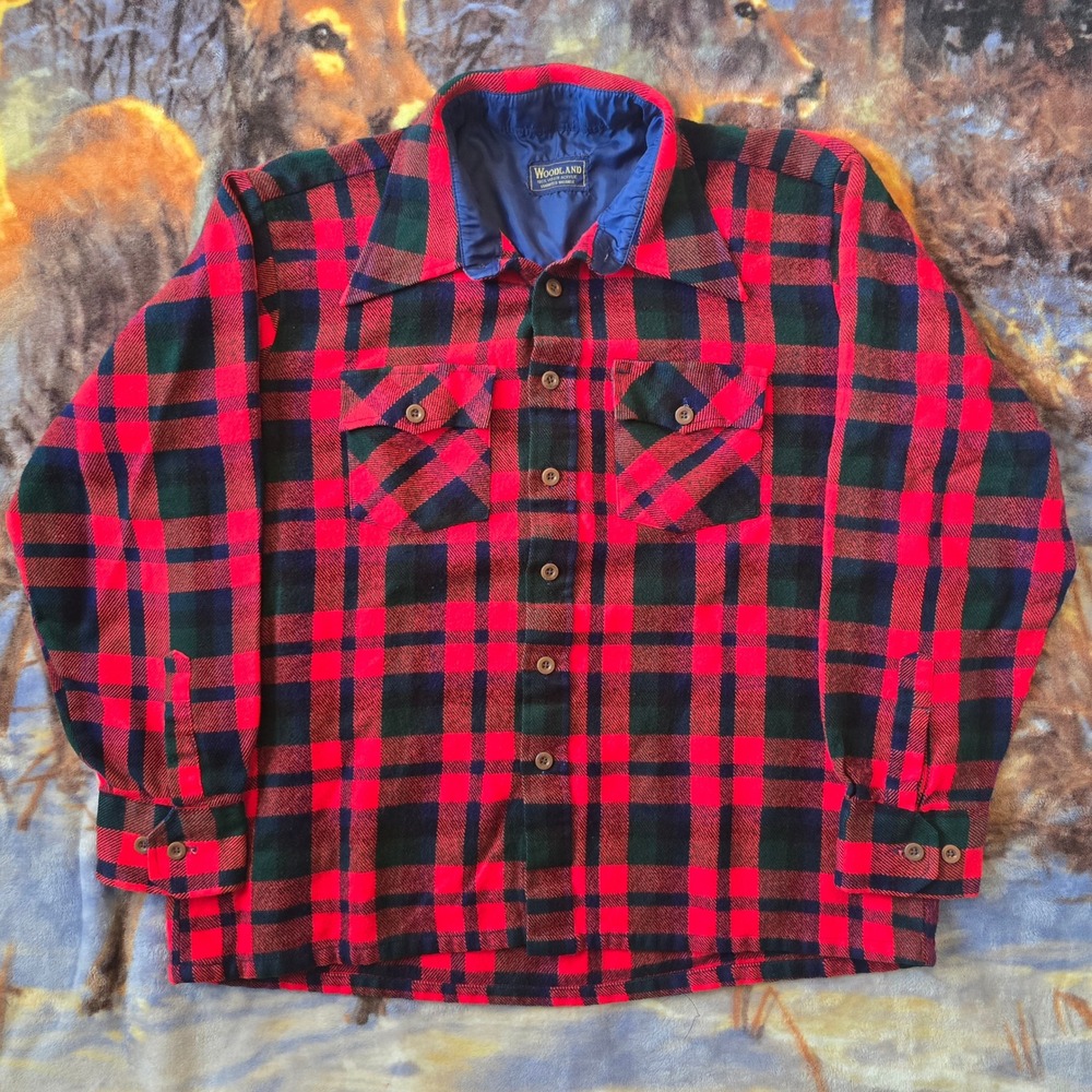 Vintage Woodland 100% Virgin Acrylic Plaid Button Up Lumberjack Flannel sz Large